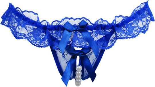 Women Lace Cortchless T-string Blue