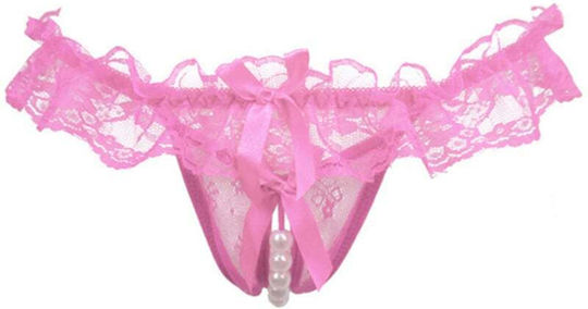 Women Lace Cortchless T-string Pink