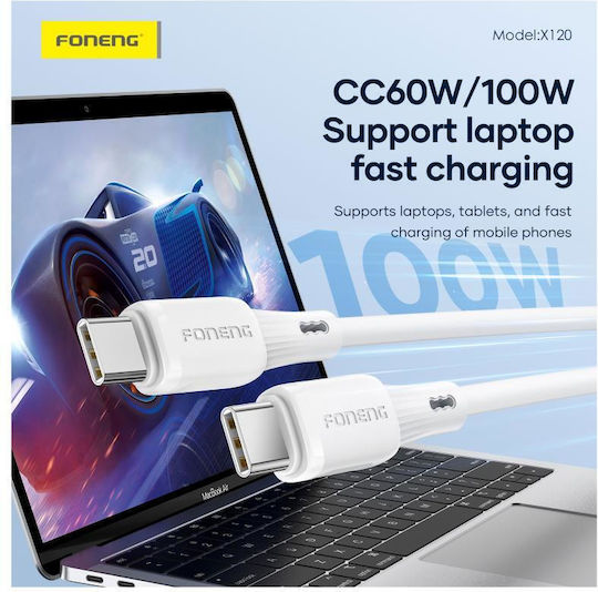 Foneng USB 2.0 Cable USB-C male - USB-C 100W PD Λευκό 1m