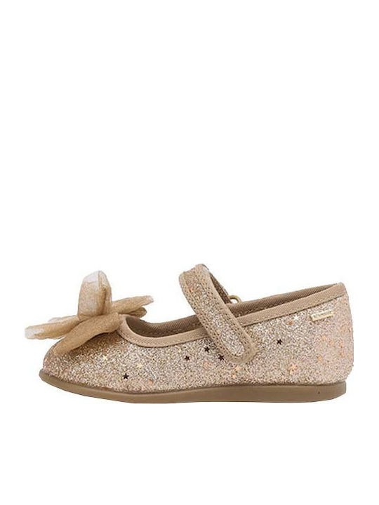 Kids Anatomic Leather Ballerinas with Hoop & Loop Closure Gold