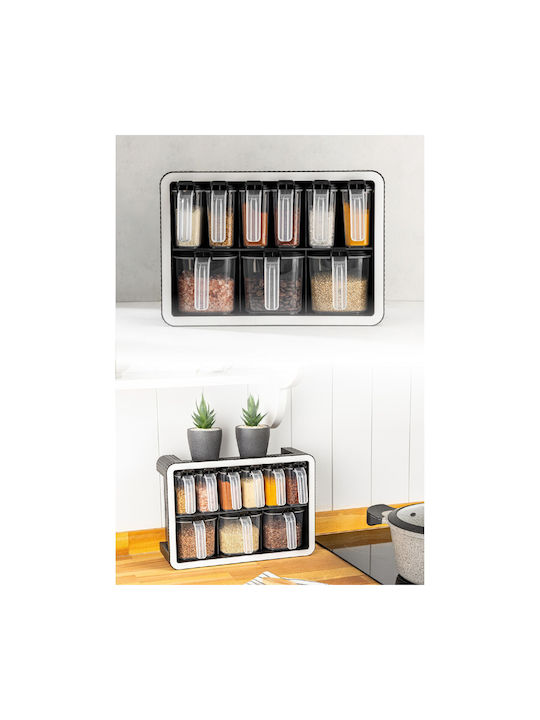 Hermia Plastic Tabletop Spice Rack with Stand Black 10pcs
