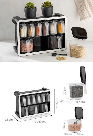 Hermia Plastic Tabletop Spice Rack with Stand Black 10pcs