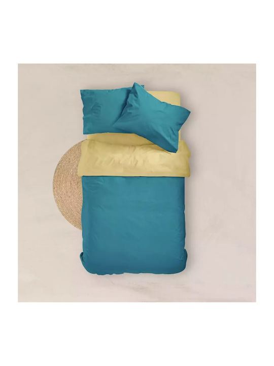 Borea Duvet Cover Cotton Queen 220x240 Petrol-yellow
