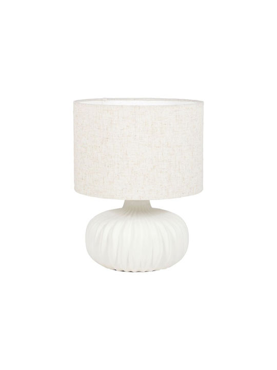 Ostaria Ceramic Table Lamp for Socket E27 with Beige Shade and White Base