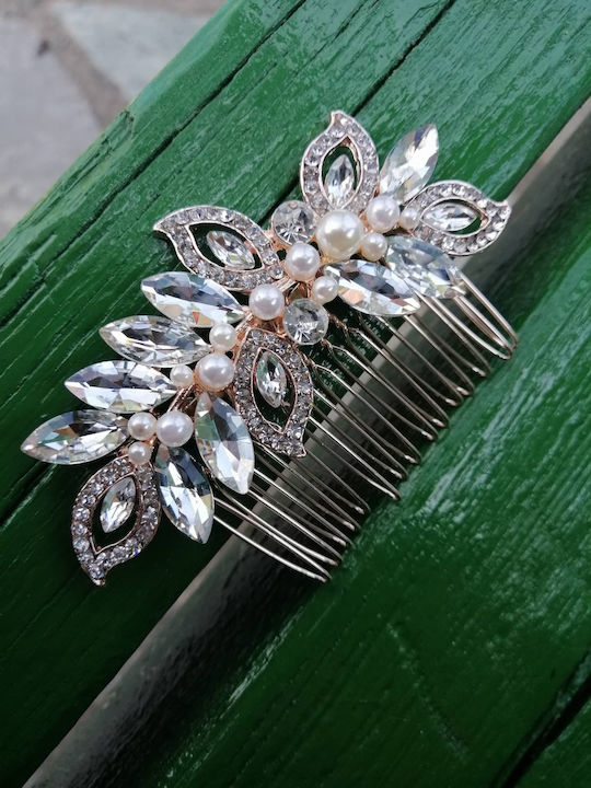 Rose Gold Булчински Гребен Χτενάκι Ροζ Χρυσό Λαμπερά Κρύσταλλα