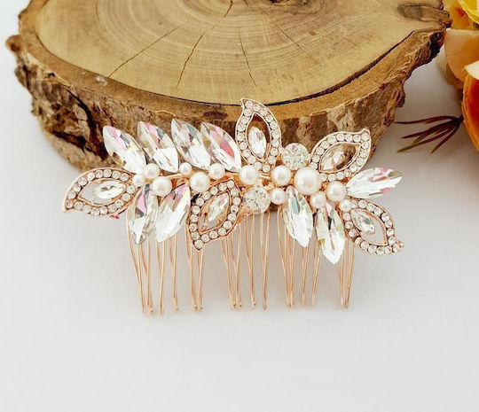 Rose Gold Bridal Comb..χτενάκι Ροζ Χρυσό Λαμπερά Κρύσταλλα