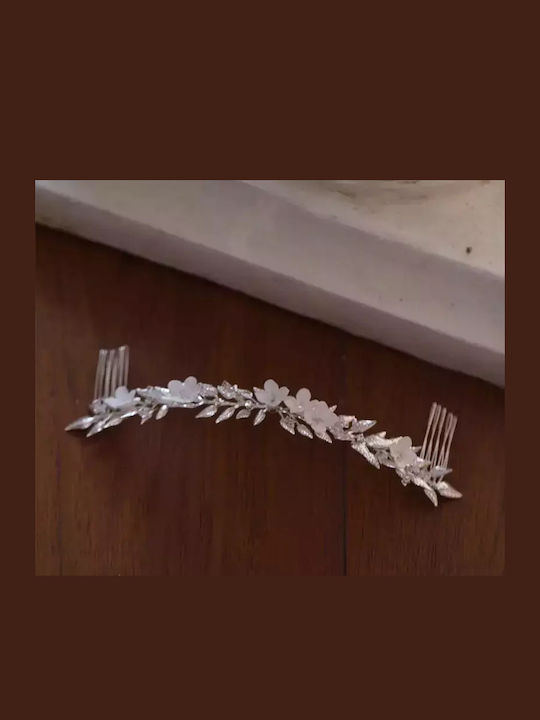 Freya Silver Metallic Hairpin Decorated with Ceramic Flowers