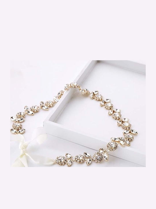 Zoya Unique Beauty Bridal Ribbon Gold Metal Decorated Sparkling Transparent Crystals