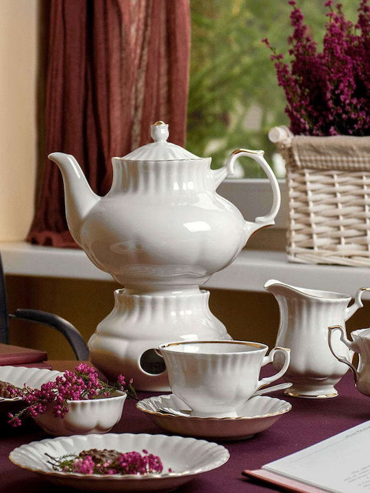Cryspo Trio Ivona Platin Tea Set with Cup Porcelain White 9pcs