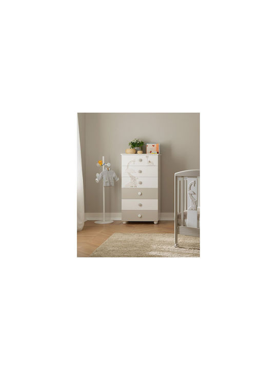 Savana Βρεφική Συρταριέρα με 6 Συρτάρια Bianco/Tortora 69x48x126cm