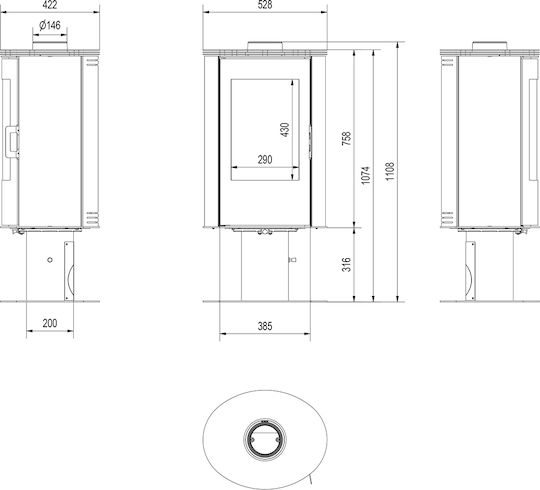 Kratki Koza/AB/S/N/O/DR/Kafel Ceramică Soba pe lemne 8kW Roșu