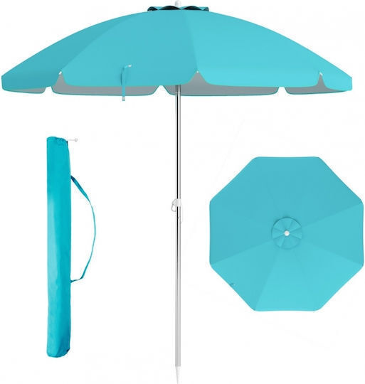 Costway Folding Beach Umbrella Aluminum Diameter 1.8m with UV Protection and Air Vent Beige