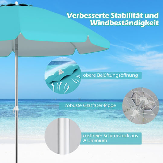 Costway Folding Beach Umbrella Aluminum Diameter 1.8m with UV Protection and Air Vent Beige