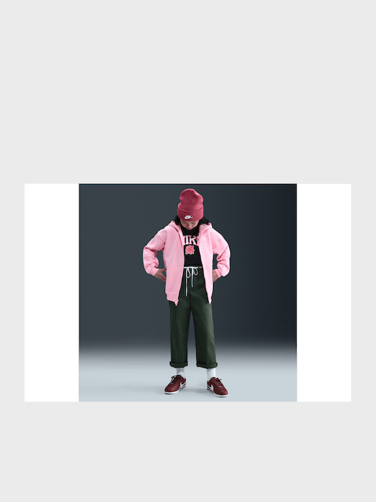 Fleece Kids Sweatshirt Cardigan With Hood And Pockets Pink Sportswear Club
