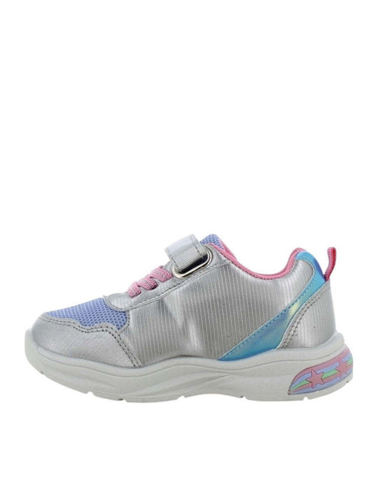 Lilo & Stitch Παιδικά Sneakers Ανατομικά με Σκρατς & Φωτάκια Ασημί