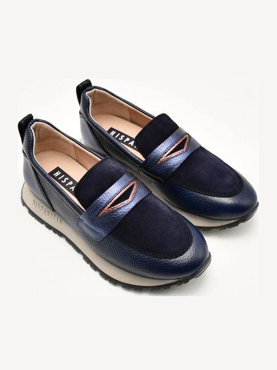 Leather Women's Loafers in Blue Color