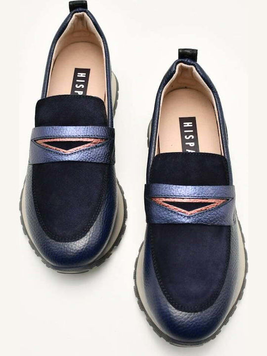 Leather Women's Loafers in Blue Color