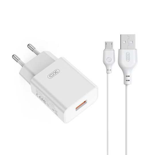 XO Φορτιστής με Θύρα USB-A και Καλώδιο micro USB 18W Λευκός (L127)