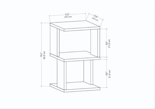 Bedside Table Carter Wooden Grey 29.6x29.6x49.4cm
