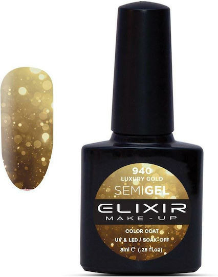 Elixir Semi Gel Ημιμόνιμο Βερνίκι Νυχιών 940 Luxury Gold με Glitter 8ml