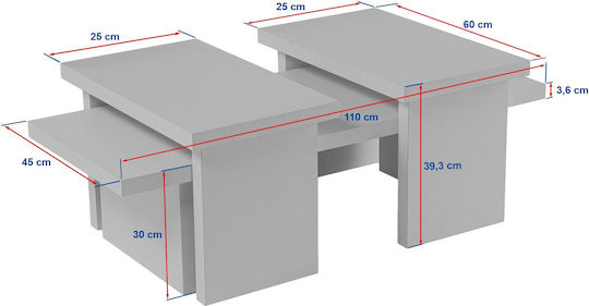 Rectangular Central Coffee Table Sanctuary Wooden Gray W110xD45xH41.5cm