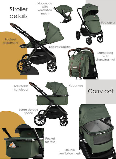 Bebe Stars Mythos Ρυθμιζόμενο Καρότσι 2 σε 1 Kατάλληλο για Nεογέννητο Green