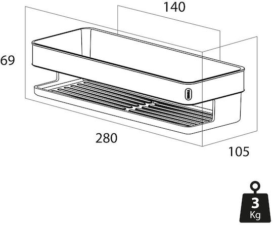 TIGER Wall Mounted Bathroom Shelf Plastic 28x10.5x6.9cm Black