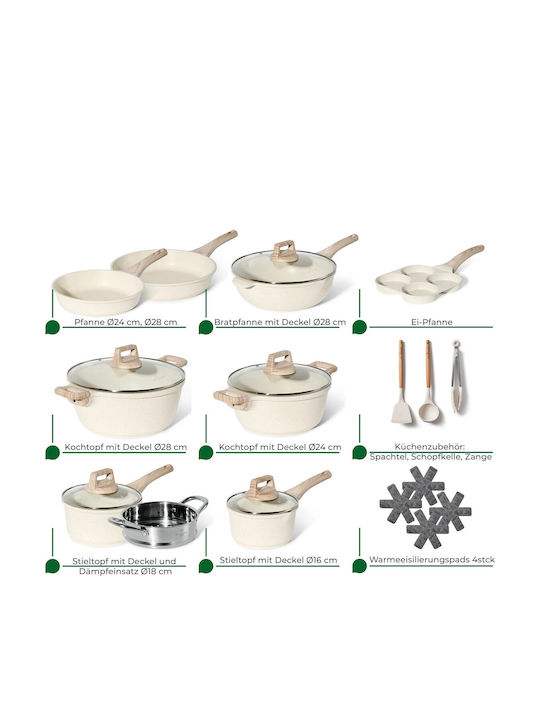 Just Perfecto Cookware Set of Cast Aluminum with Non-stick Coating 21pcs