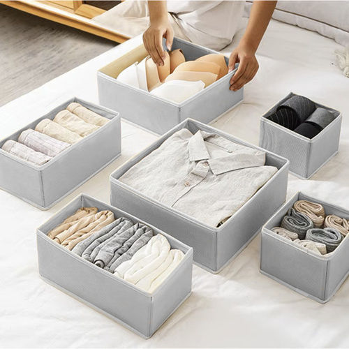 Fabric Storage Case for Underwear / Socks in Gray Color 6pcs