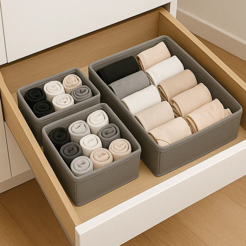 Fabric Storage Case for Underwear / Socks in Gray Color 6pcs