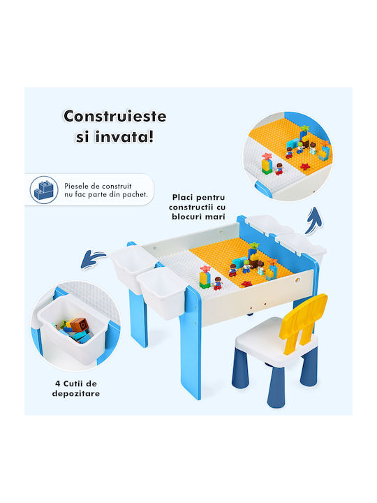 Set Masă cu Scaune pentru Copii pentru Desen Albastru deschis