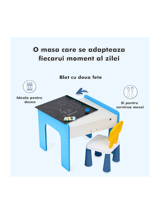Set Masă cu Scaune pentru Copii pentru Desen Albastru deschis