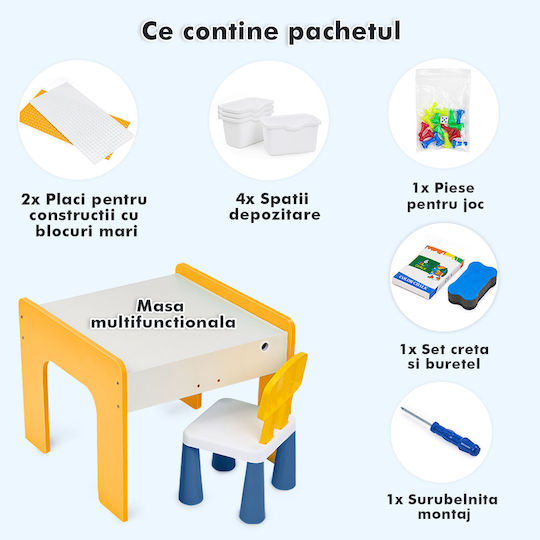 Set Masă cu Scaune pentru Copii pentru Desen Galben