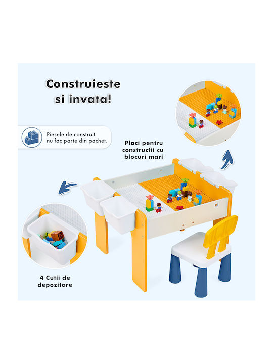 Set Masă cu Scaune pentru Copii pentru Desen Galben
