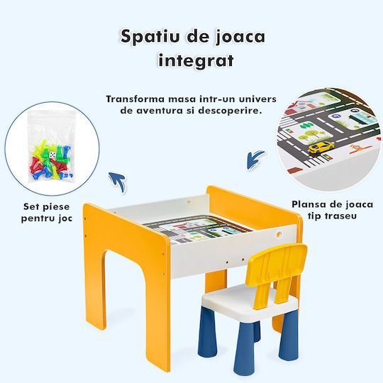 Set Masă cu Scaune pentru Copii pentru Desen Galben