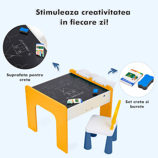Set Masă cu Scaune pentru Copii pentru Desen Galben