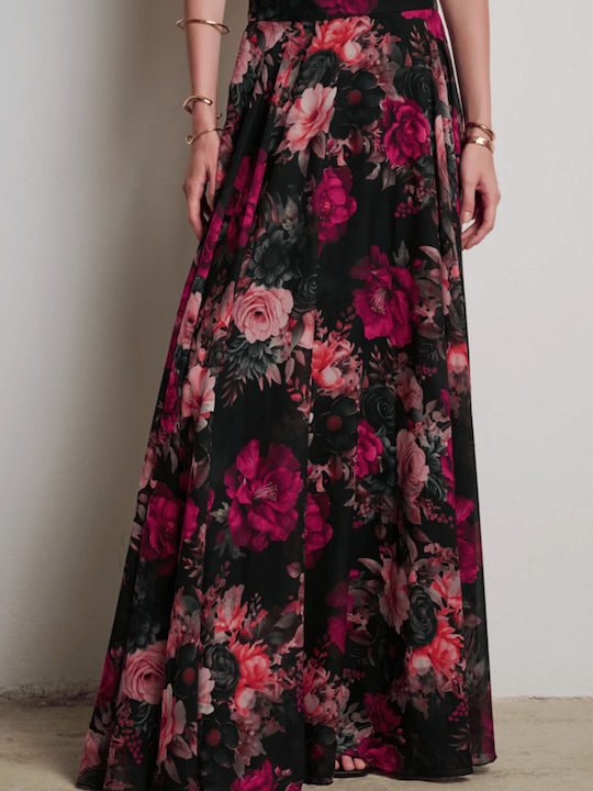 Hoch tailliert Maxi Rock Blumen Mehrfarbig
