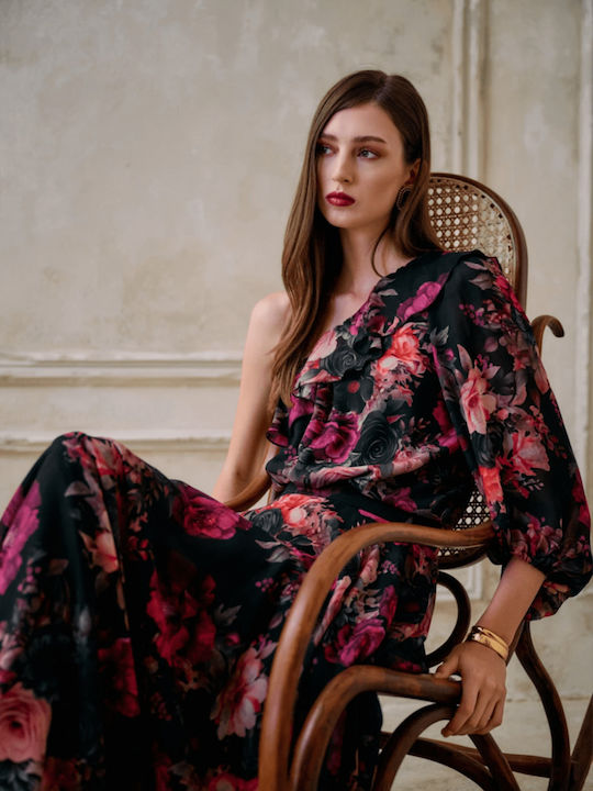 Hoch tailliert Maxi Rock Blumen Mehrfarbig