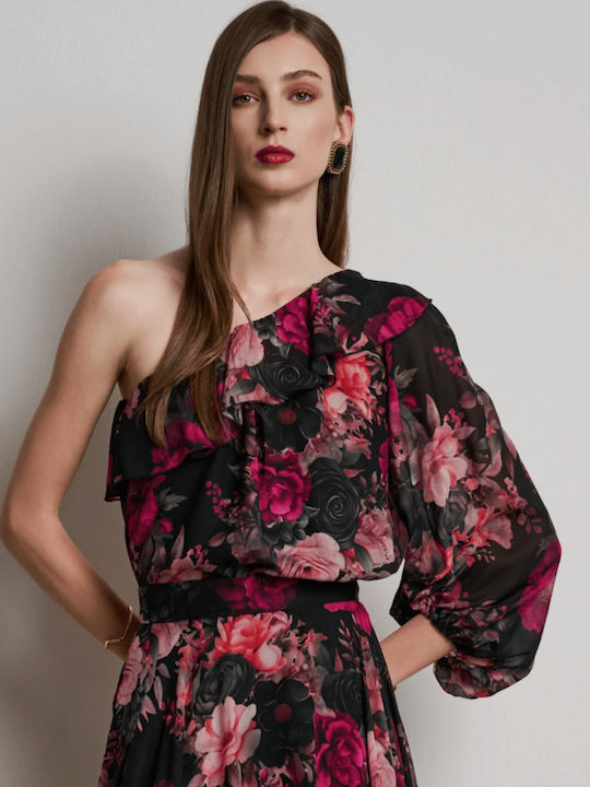 Hoch tailliert Maxi Rock Blumen Mehrfarbig