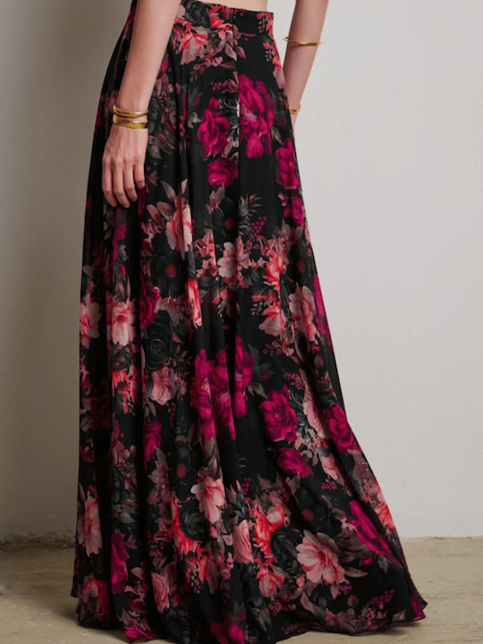 Hoch tailliert Maxi Rock Blumen Mehrfarbig