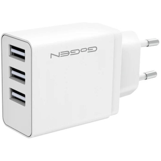 GoGEN Φορτιστής Χωρίς Καλώδιο με 3 Θύρες USB-A 15.5W Λευκός (ACH 301)