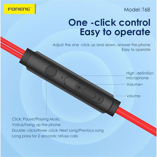 Foneng T68 In-ear Handsfree Headphones with Connector 3.5mm Black
