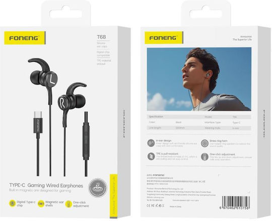 Foneng T68 In-ear Handsfree Headphones with Connector 3.5mm Black