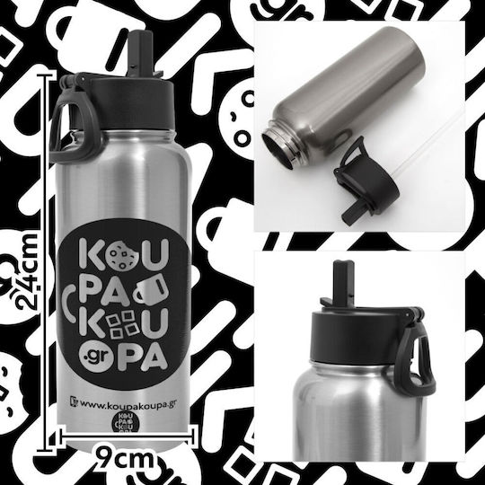 Koupakoupa Labubu Stainless Steel / Plastic Thermos Bottle BPA Free 950ml Silver