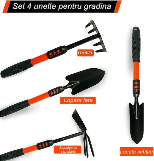 Set 4 Unelte de Grădină Mâner Extensibil Antiderapant Metal Ușor de Folosit de Depozitat Roșu Negru