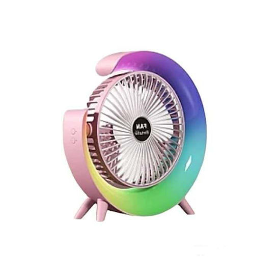 Mini Desk Fan Multicolor Led Lighting Usb Charging 180° Adjustment 3 Operating Speeds Ambient Lights White