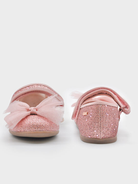 Kids Anatomic Leather Ballerinas with Hoop & Loop Closure Pink