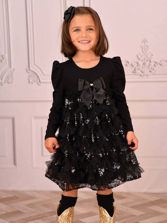 Mädchenkleid Langärmelig Tüll Schwarz