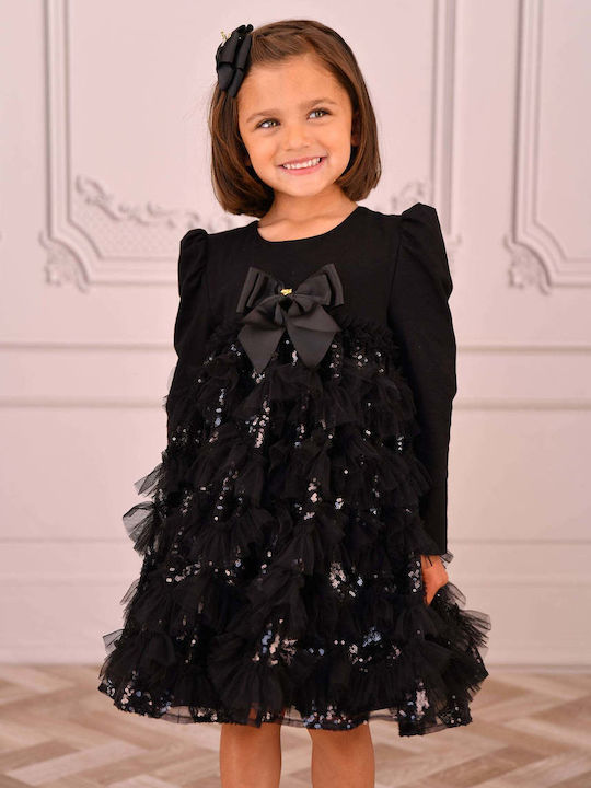 Mädchenkleid Langärmelig Tüll Schwarz
