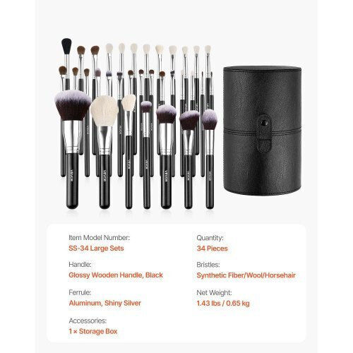 Vevor Professional Set with Makeup Brushes for Foundation made of Synthetic Hair 34pcs
